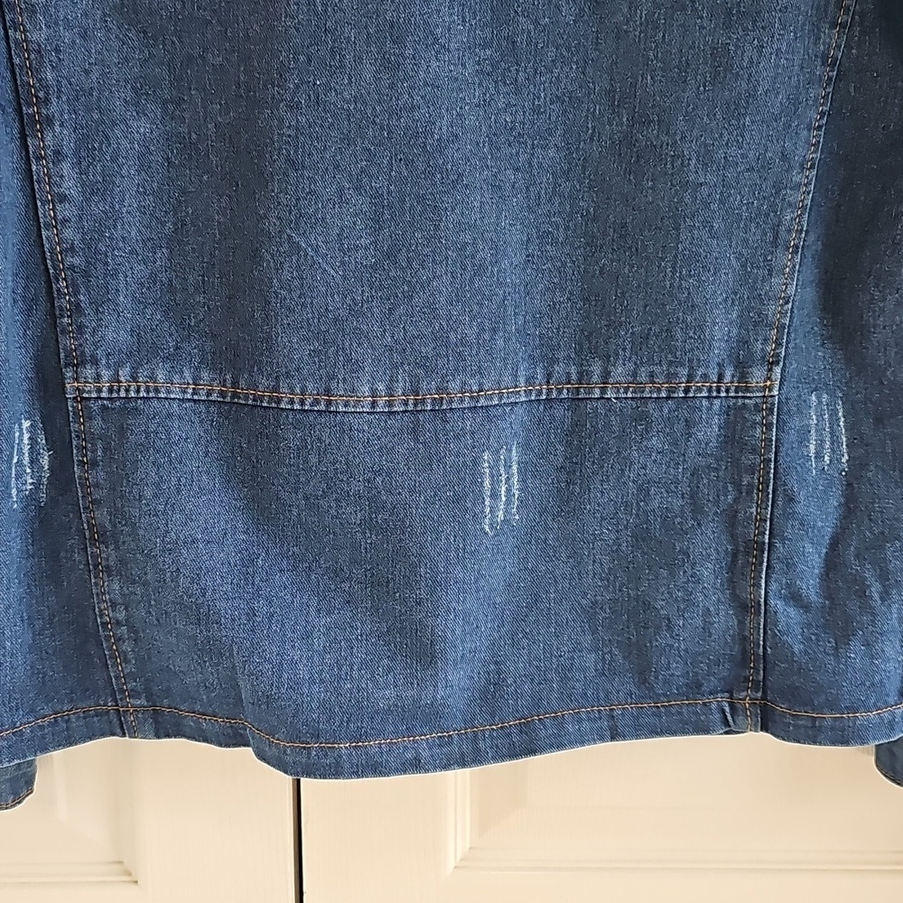 NWOT JEANS Women's Jean Jacket Multiple Pockets Zip Elastic Waist Distressed L - Picture 5 of 16